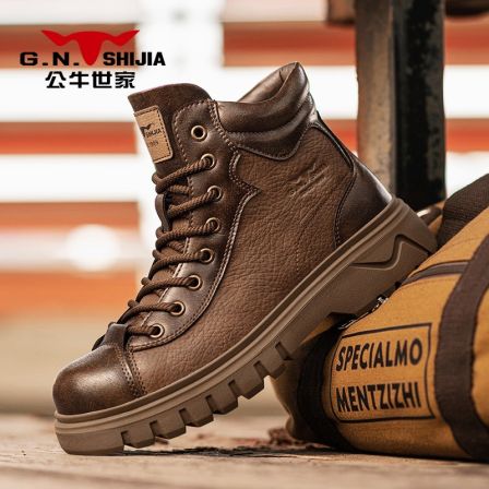 公牛世家复古马丁靴男款2026秋冬新款耐磨户外高帮工装靴厚底男鞋