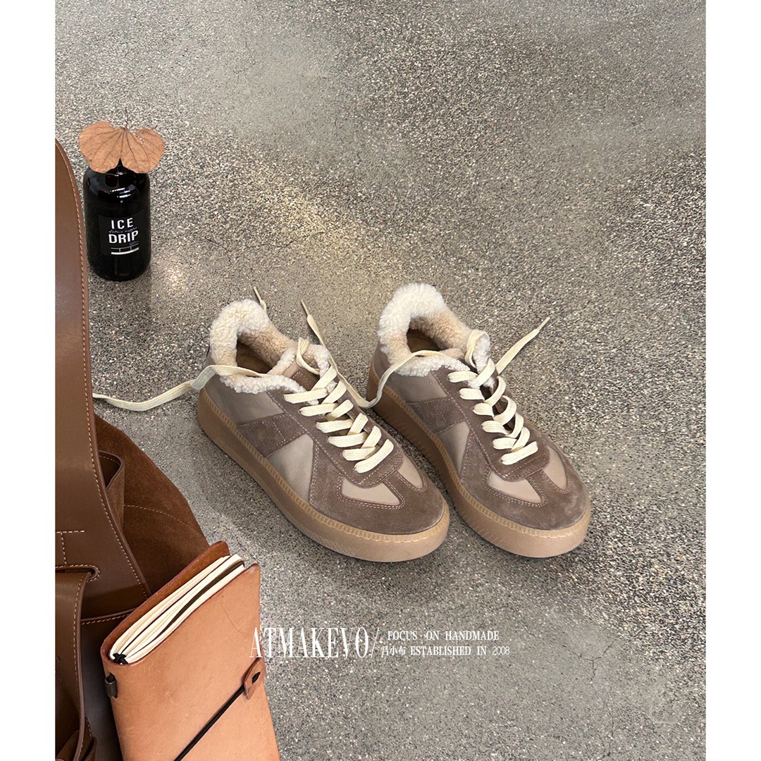 吕小布 | 经典灰色毛毛款德训 冬季加厚羊皮毛绒里运动休闲鞋0738主图