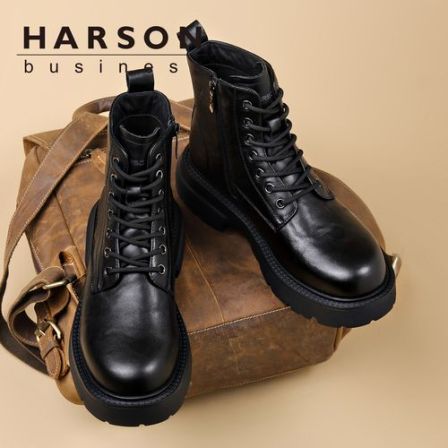 Harson/哈森【头层牛皮】马丁靴冬季高帮真皮靴子加绒棉鞋潮流男靴