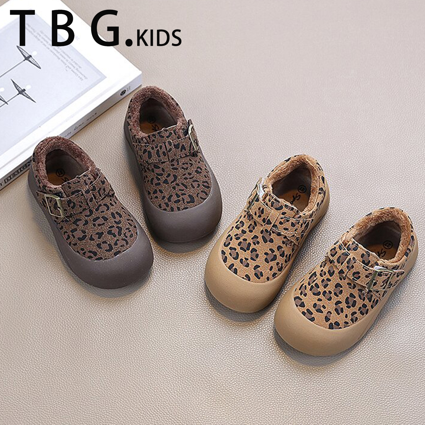 儿童棉鞋冬季2025新款男童休闲板鞋二棉加绒豹纹女童勃中大童肯鞋主图