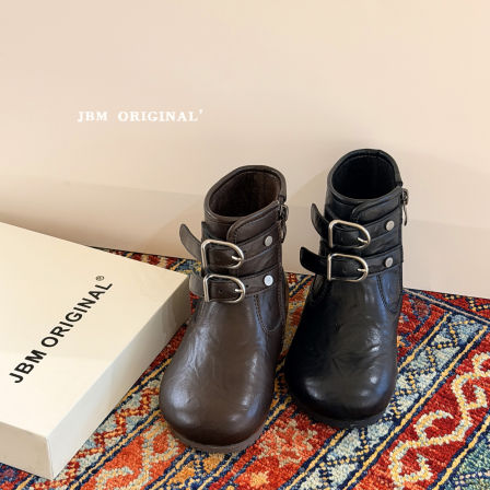 JBM 2025冬季新款儿童加绒保暖马丁靴男女童二棉休闲复古皮靴短靴