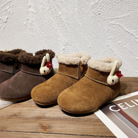 左左家儿童卡通加绒加厚棉靴2025冬季新款韩版保暖防滑短筒雪地靴