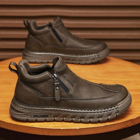 男鞋2025新款冬季英伦复古棕色休闲皮鞋男士真皮厚底上班工作潮鞋