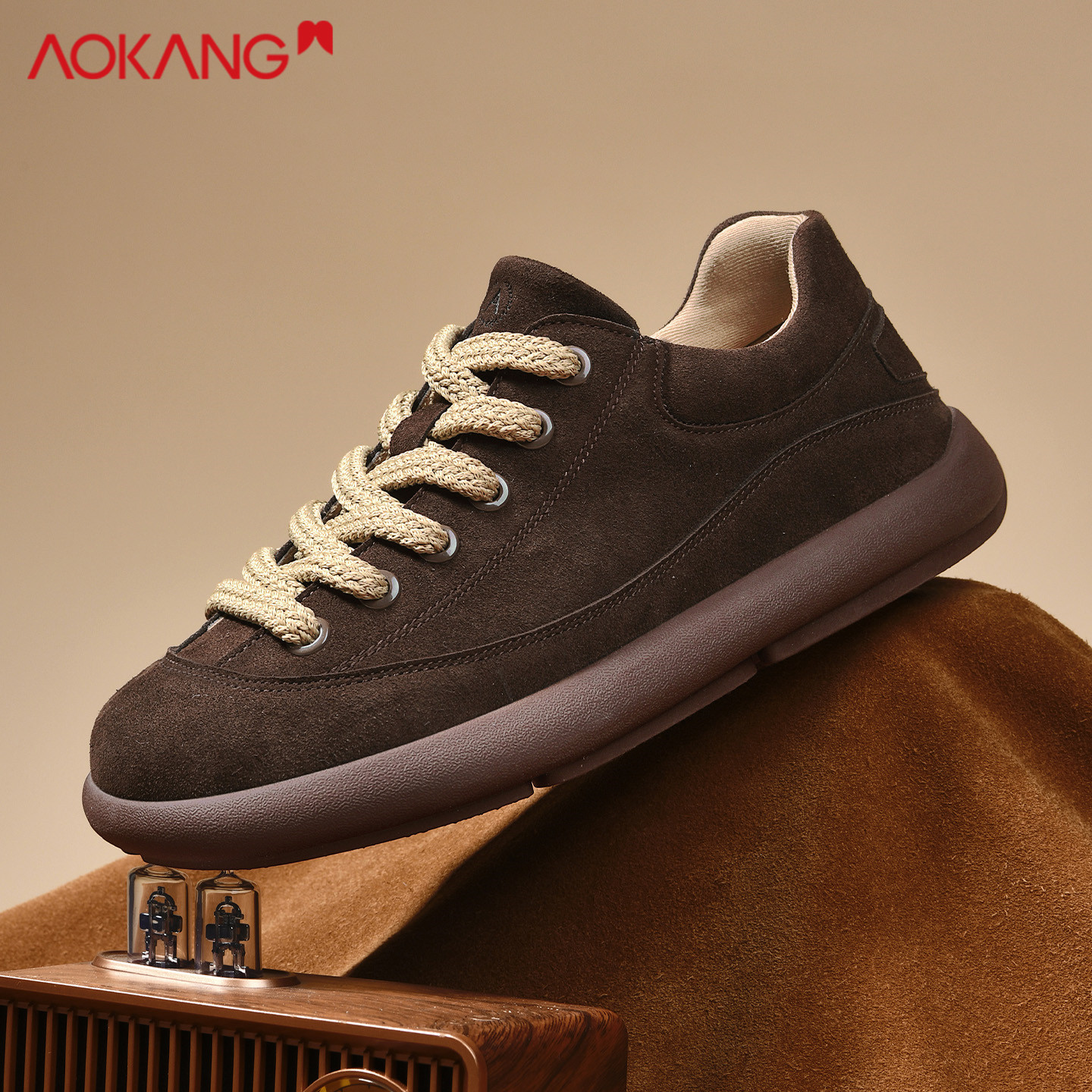 奥康正品休闲加绒保暖勃肯鞋男冬季新款复古软底耐磨宽楦德训男鞋主图