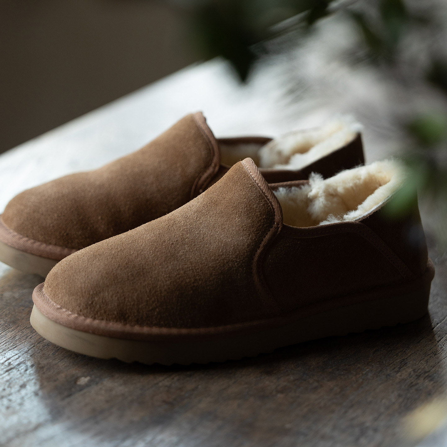 封面是花 牛反绒 皮毛一体 一脚蹬 橡胶底雪地靴主图