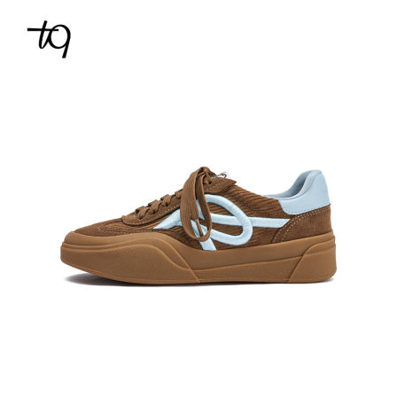 Talitaqoom复古风灯芯绒刺绣厚底焦糖德训鞋tq女