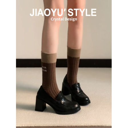 真皮~骄屿高跟乐福鞋百搭简约单鞋一脚蹬冬季加绒棉鞋通勤小皮鞋