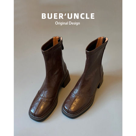 羊皮版！高跟短靴女2025新款冬季美拉德复古内增高马丁靴瘦瘦靴子