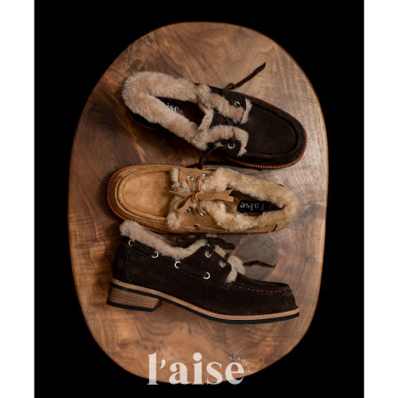 L'aise 2025New  【11.24开价】高丝光牛反绒 加绒厚底乐福鞋女