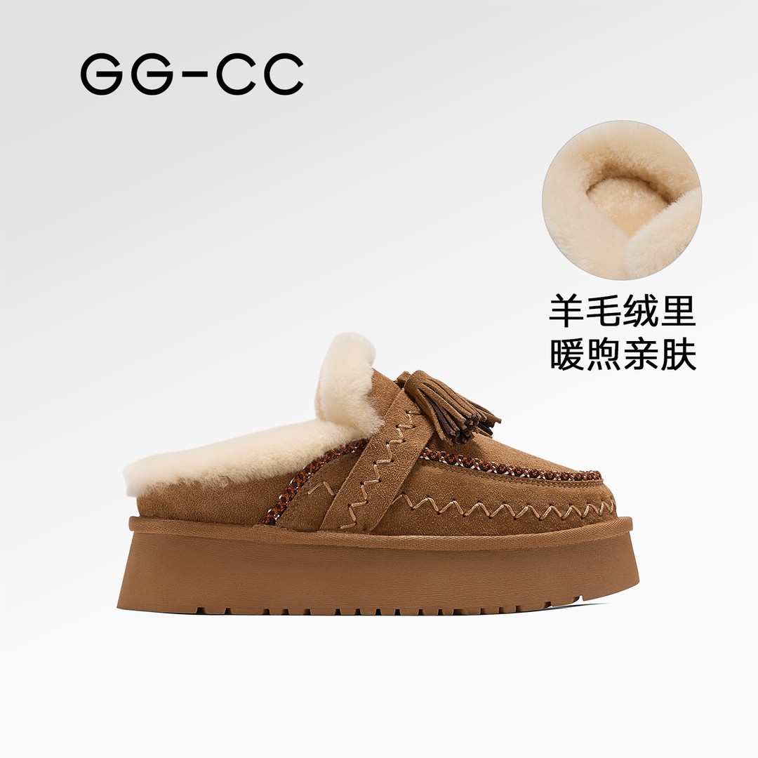 GG-CC【跟高4.5cm】冬季新款绒面毛里勃肯毛毛拖鞋懒人包头拖女7942主图