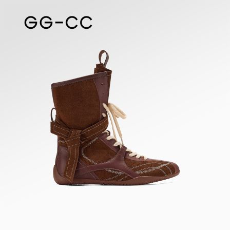 GG-CC【跟高3cm】冬季新款复古高帮拳击靴女机车靴子短靴子5205