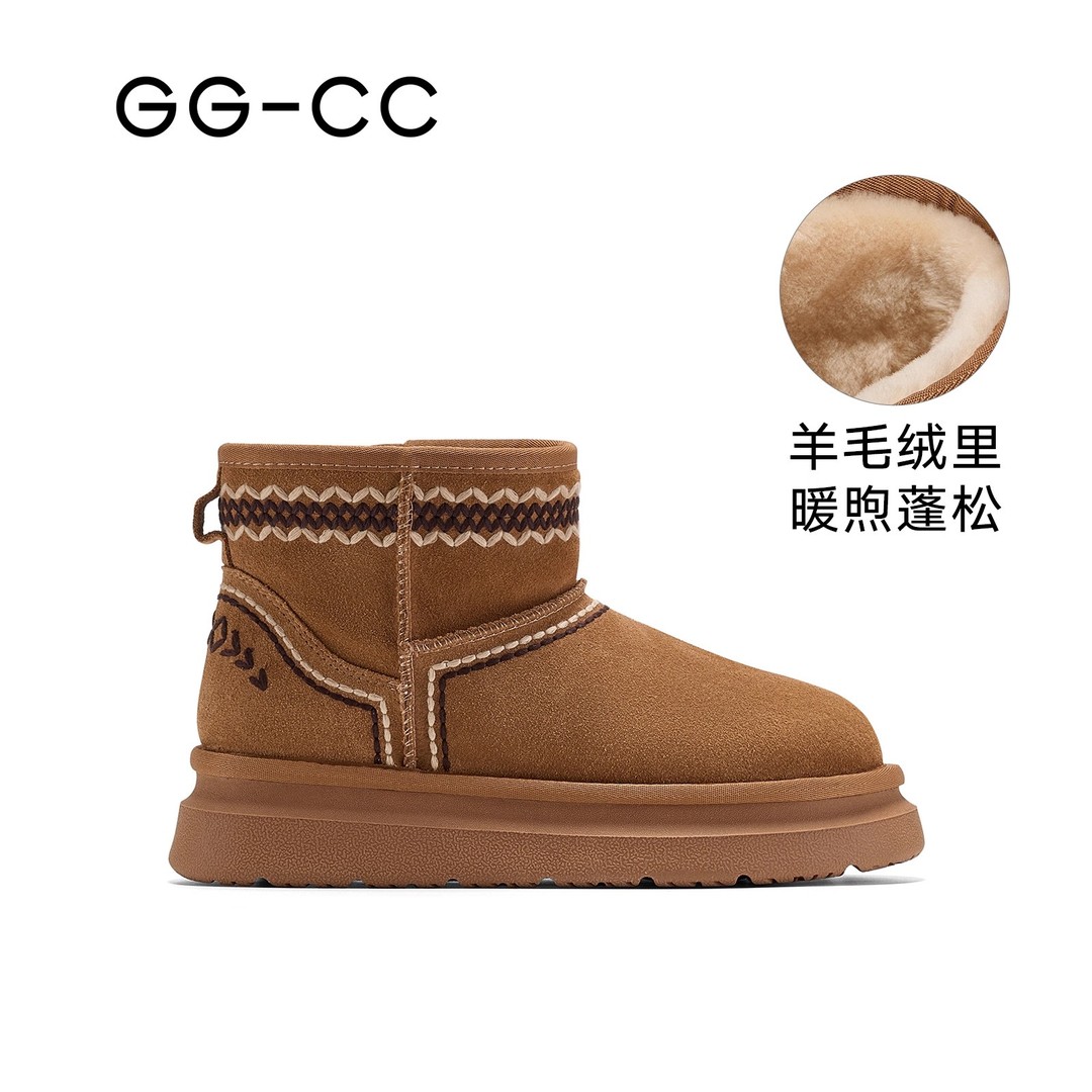 GG-CC【跟高5cm】冬季新款厚底加绒雪地靴女短筒靴毛毛鞋7961主图