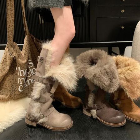 莫斯科俄式穿搭长筒靴雪地靴女加绒保暖2025年冬季新款毛毛棉鞋女