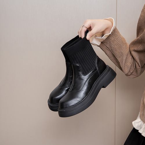 新款英伦风复古百搭潮流时尚短靴增高厚底靴子 18508主图