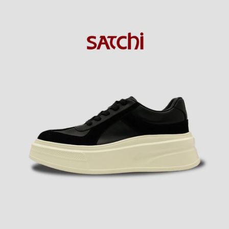 Satchi沙驰2025秋冬新品女式厚底真皮增高轻量化百搭德训休闲鞋