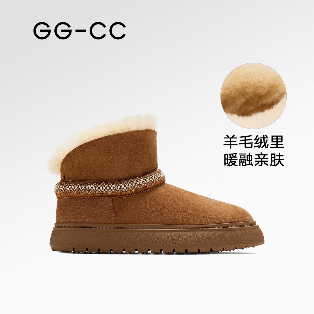 GG-CC【跟高4CM】2025年冬季时尚加绒保暖毛毛雪地靴短筒靴子3025主图