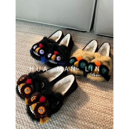 【花滿林】‘虎头鞋’三色织锦缎手工千层底加厚鞋11293