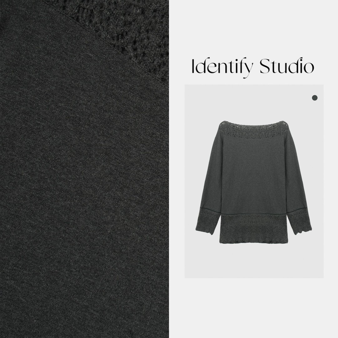 IDENTIFY冬季时尚休闲一字领镂空钩花拼接设计打底衫25AWG112902主图