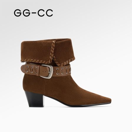 GG-CC【跟高5CM】2025冬季堆堆短靴时装靴棕色西部靴6728