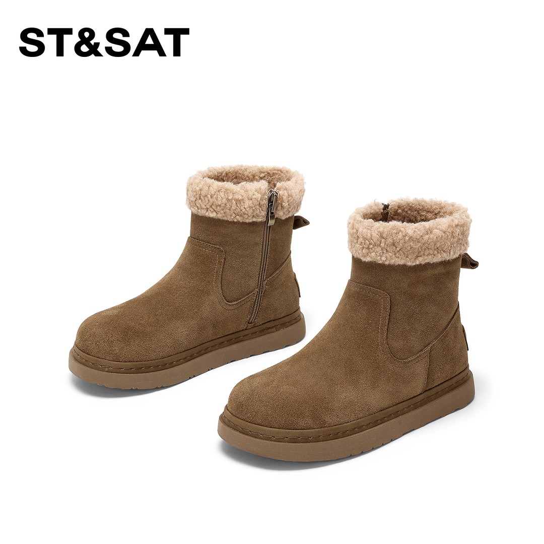 St&Sat/星期六百搭加绒软底短靴2025新款圆头时尚潮流短筒女主图