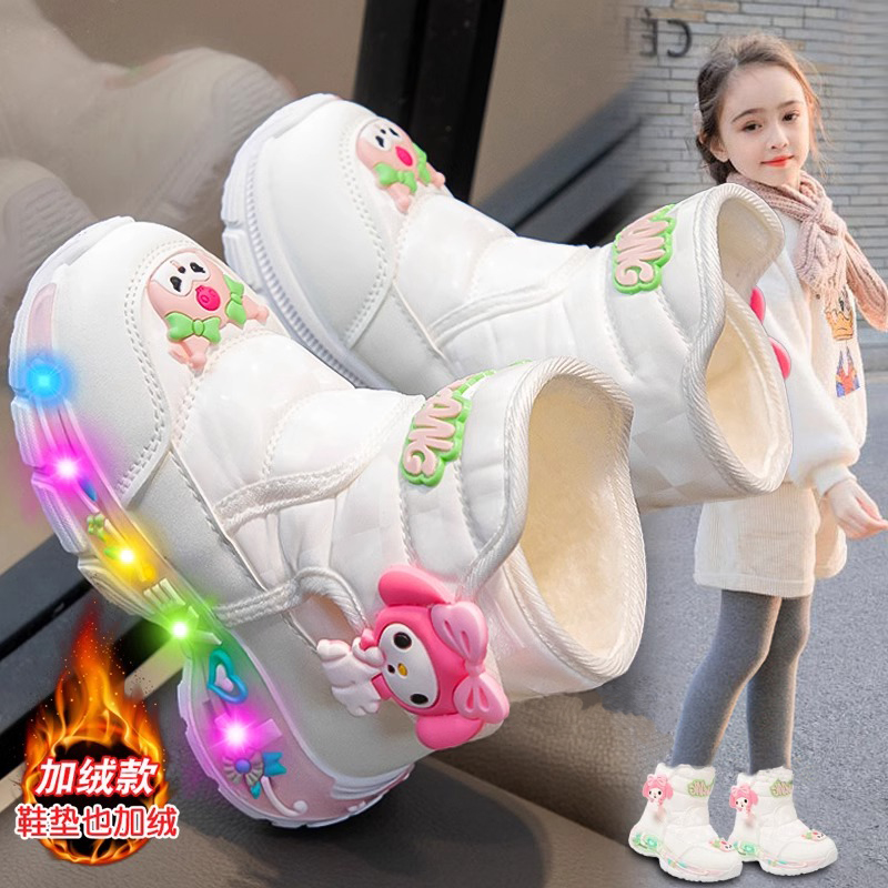 官网C&K女童雪地靴2025冬季新款儿童加绒大棉鞋女孩防滑亮灯棉靴主图