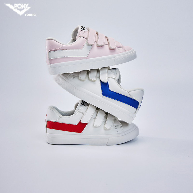 pony儿童板鞋男童女童春秋款软皮鞋面轻便魔术贴运动鞋防滑小白鞋主图