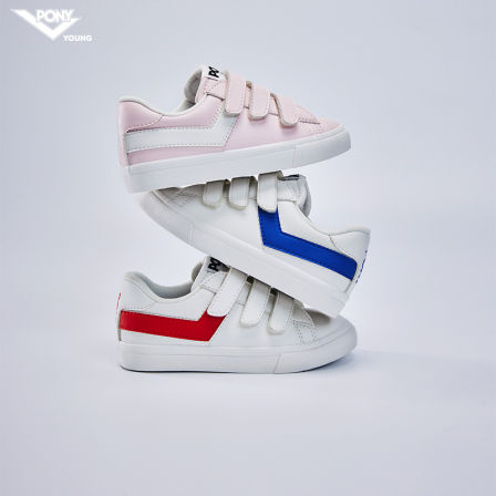 pony儿童板鞋男童女童春秋款软皮鞋面轻便魔术贴运动鞋防滑小白鞋