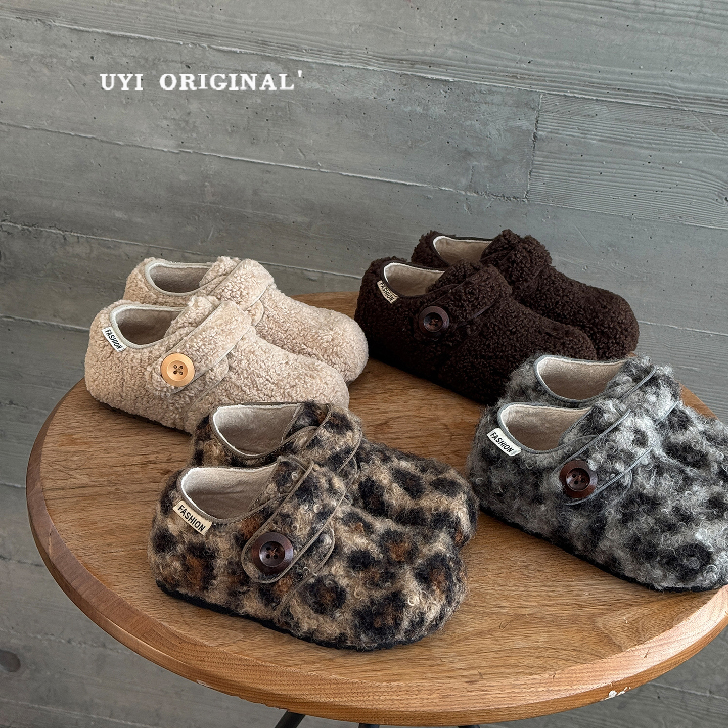 温暖系韩版儿童保暖毛毛鞋2025冬款女童魔术贴暖糯棉鞋男童勃肯鞋主图