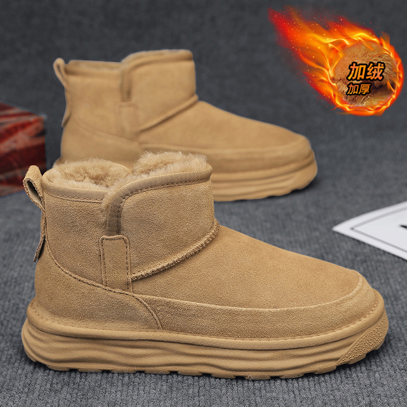 雪地靴男款冬季皮毛一体东北面包鞋防水防滑加绒加厚保暖防寒棉鞋主图