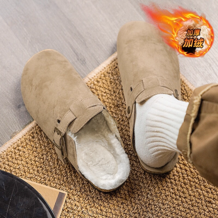 勃肯拖鞋男冬季外穿防滑软底一脚蹬包头棉拖加绒加厚保暖博肯棉鞋