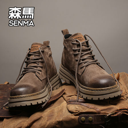 森马英伦风马丁靴男2026新款冬季高帮复古真皮工装靴男士休闲皮鞋