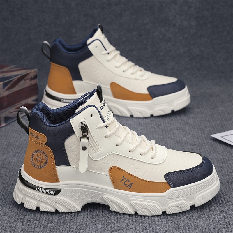 高帮男鞋2025新款冬季皮面厚底增高工装靴男士中帮运动休闲马丁靴主图