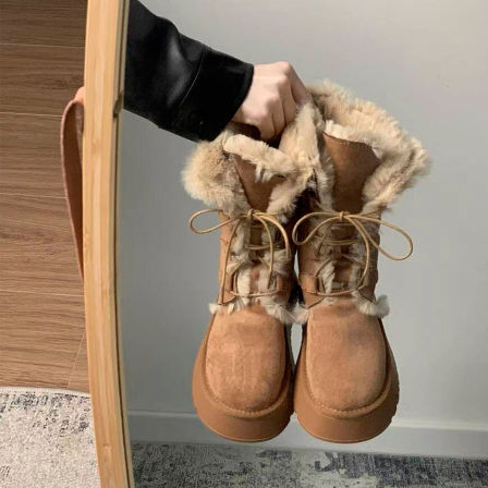 厚底雪地靴女款2025冬季新款东北两穿皮毛一体加绒保暖防滑棉鞋潮