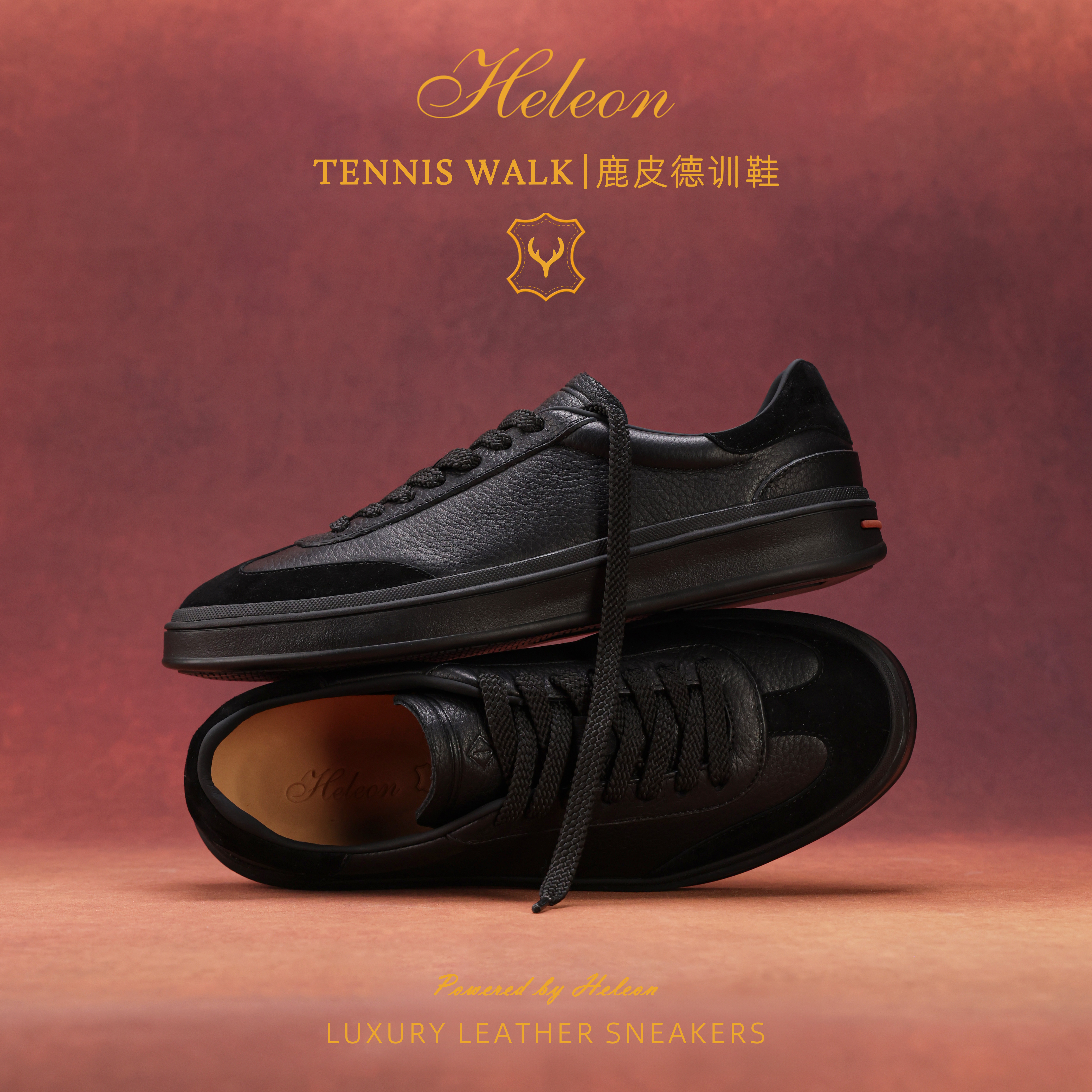 【高奢鹿皮】HELEON LP德训鞋老钱风 25新款黑色全皮柔软休闲板鞋主图