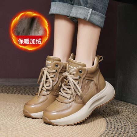 2025年秋冬新款牛皮保暖加绒高帮马丁靴女厚底短靴百搭休闲运动靴