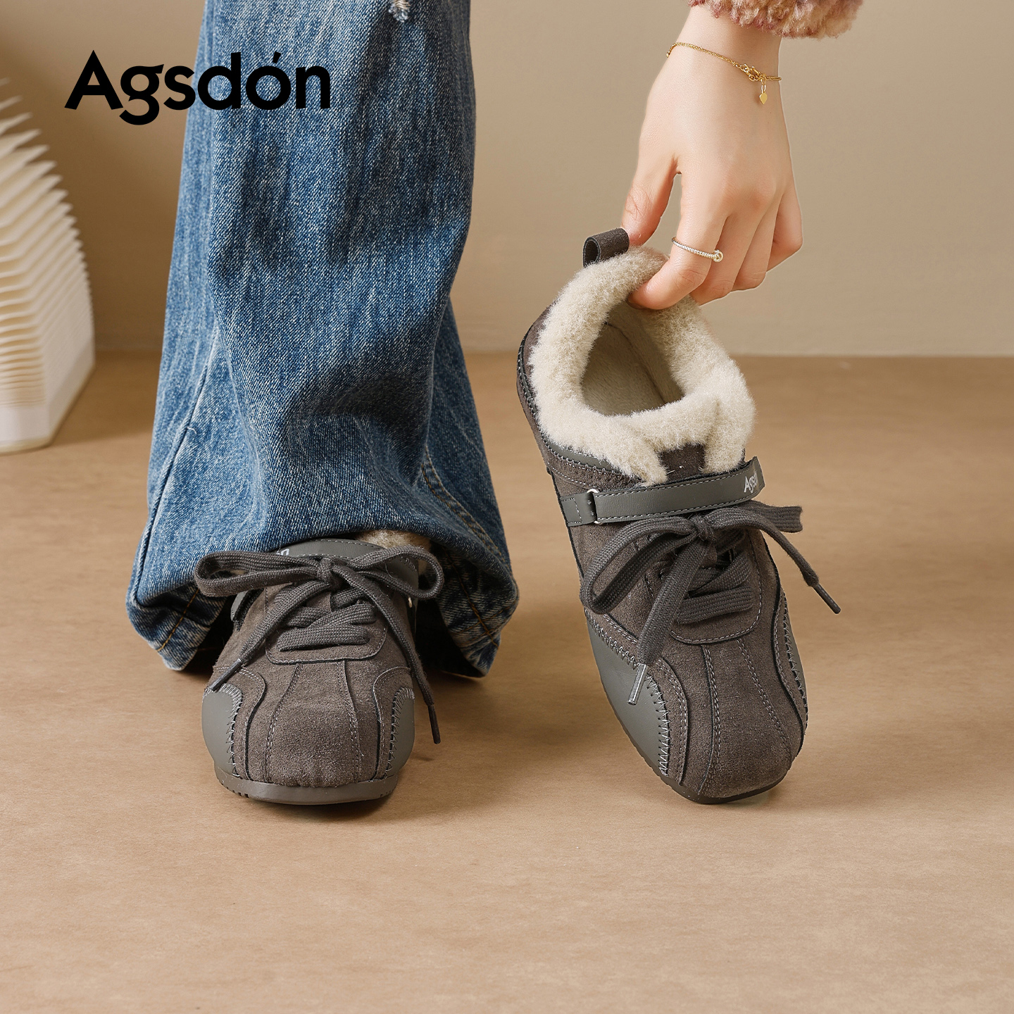 加绒德训鞋女2025新款冬季厚底毛毛绒雪地靴保暖阿甘运动棉鞋子爆主图