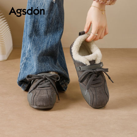 加绒德训鞋女2025新款冬季厚底毛毛绒雪地靴保暖阿甘运动棉鞋子爆