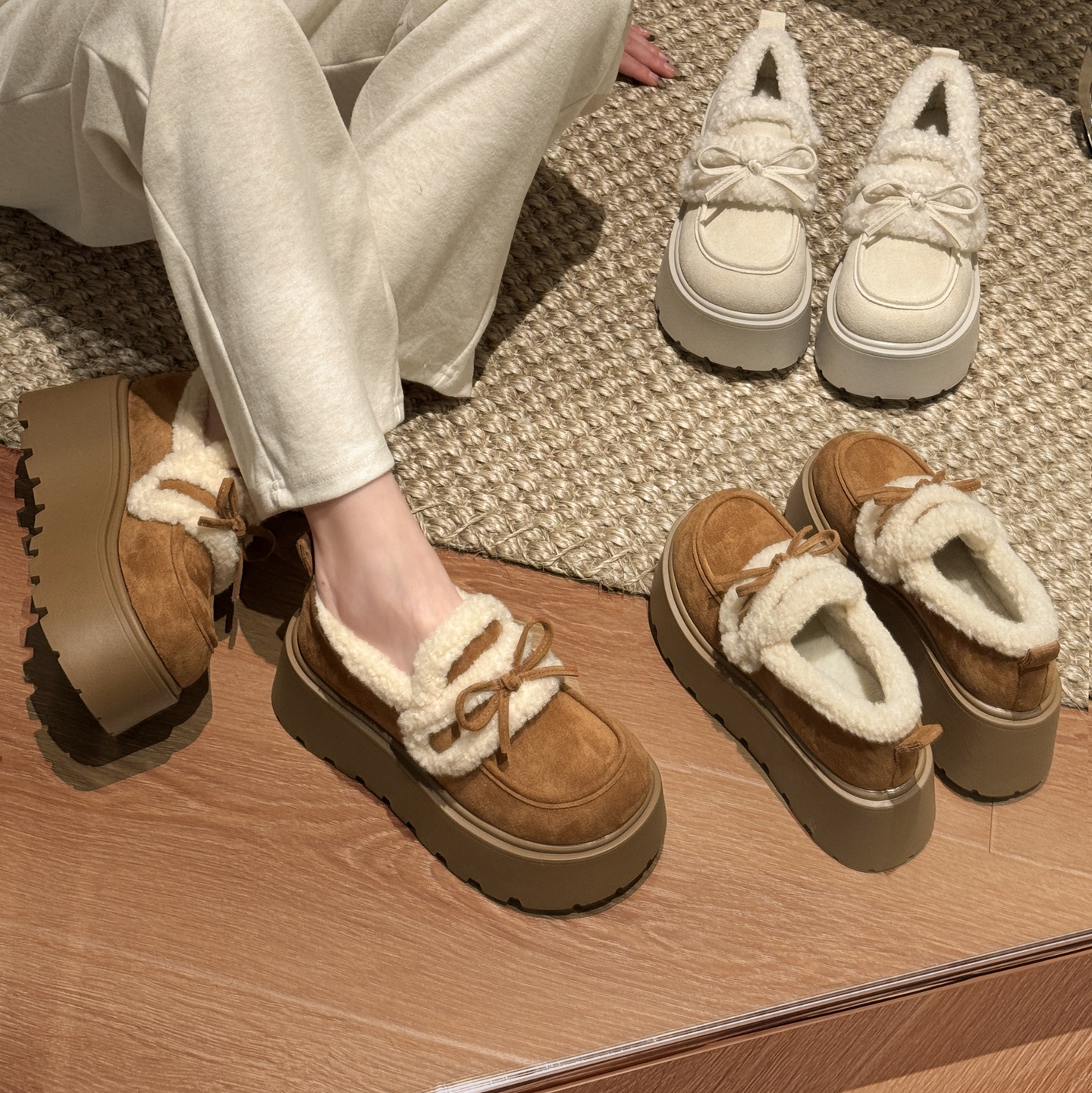 贾不假勃肯鞋女2025新款冬季厚底博肯鞋毛绒保暖增高鞋加绒棉鞋子主图