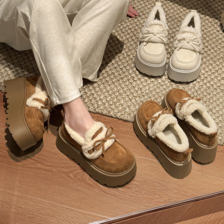 贾不假勃肯鞋女2025新款冬季厚底博肯鞋毛绒保暖增高鞋加绒棉鞋子