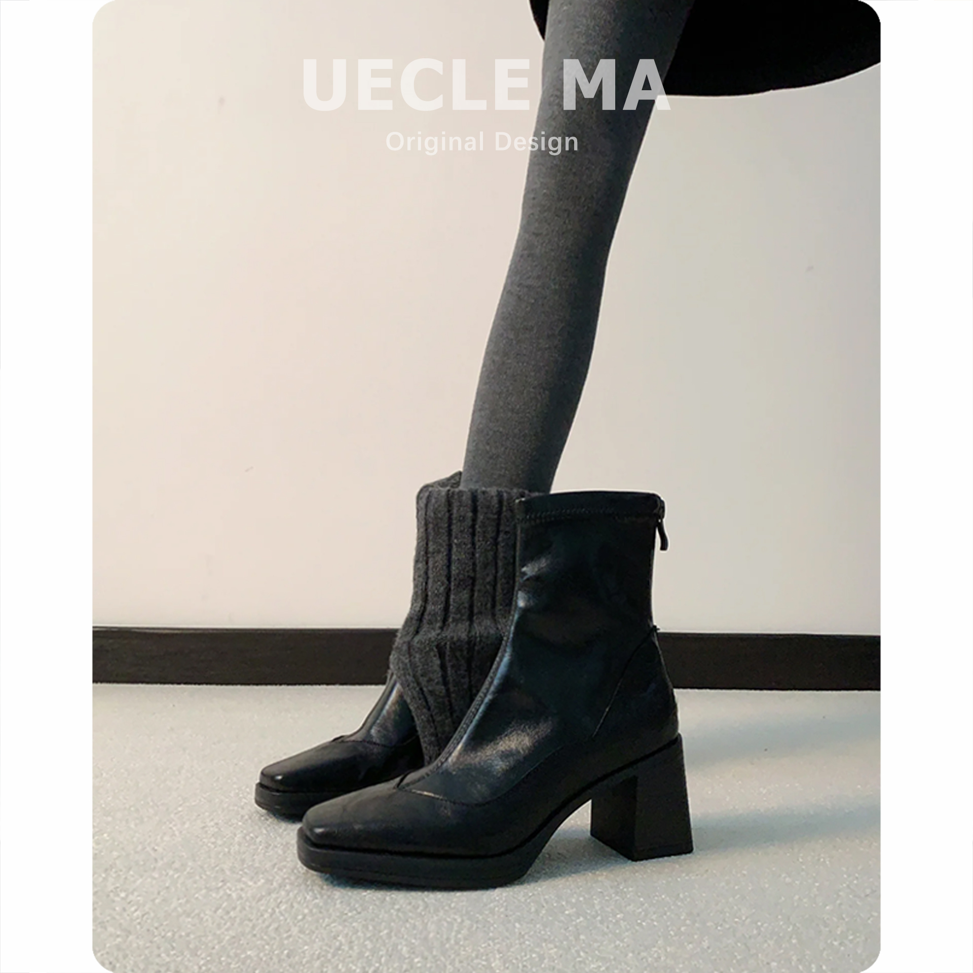 超软小羊皮~法式瘦瘦靴2025秋冬新款高跟鞋粗跟马丁靴气质短靴女主图