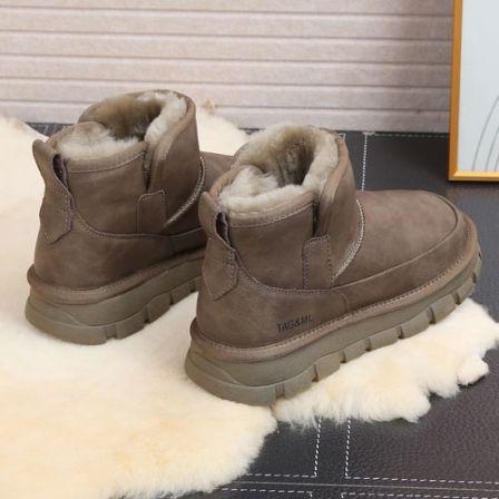 糖果8698防水皮面雪地靴男款皮毛一体冬季纯羊毛防滑棉鞋保暖棉靴