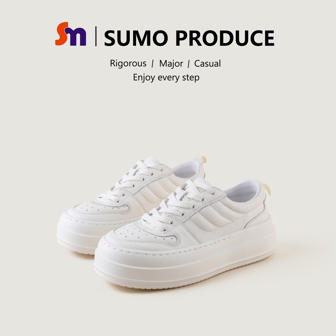 素陌秋季新款厚底小白鞋女透气流光风松糕休闲鞋百搭真皮5A001主图