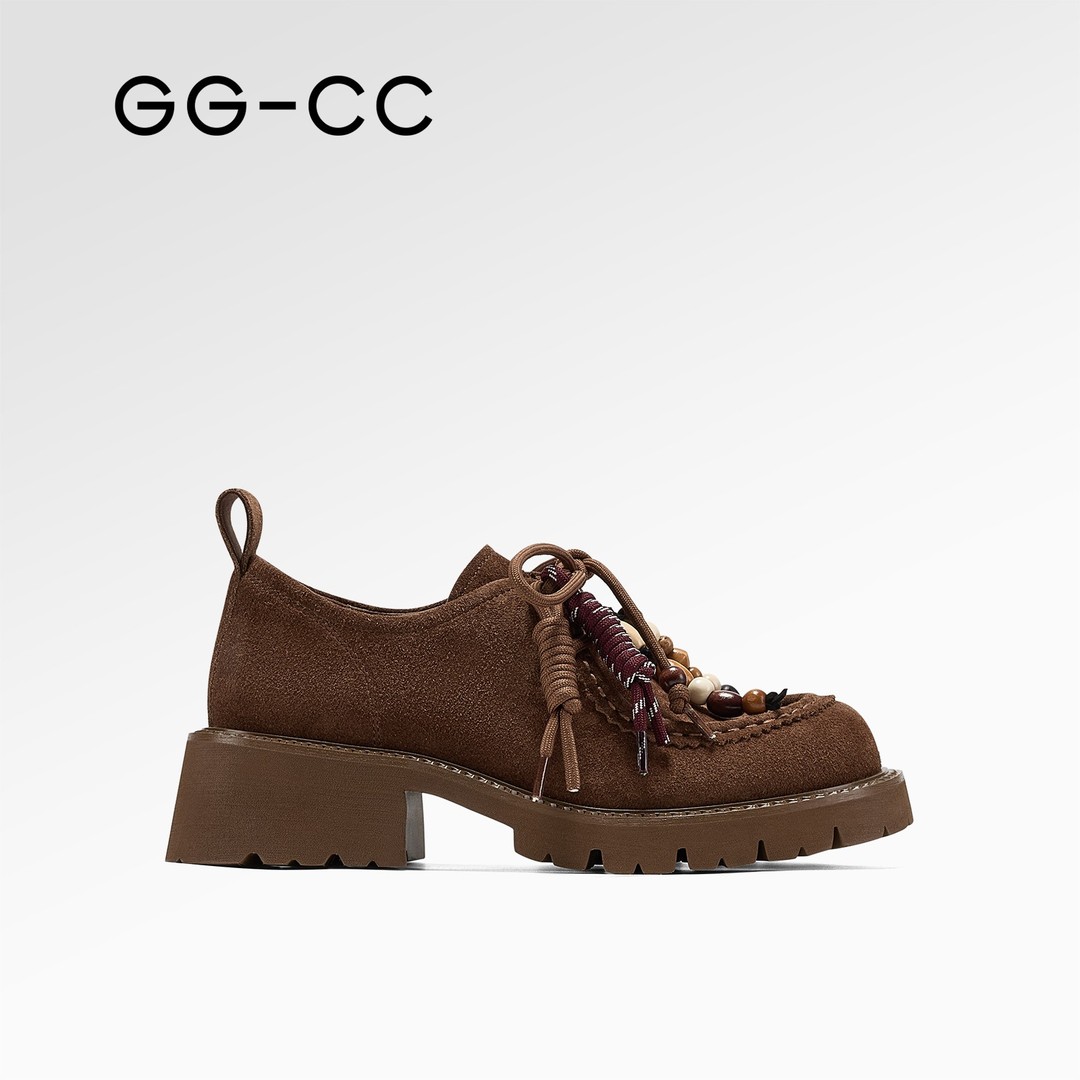 GG-CC【跟高6.5cm】英伦风复古缀饰厚底乐福鞋秋季新款袋鼠单鞋4952主图