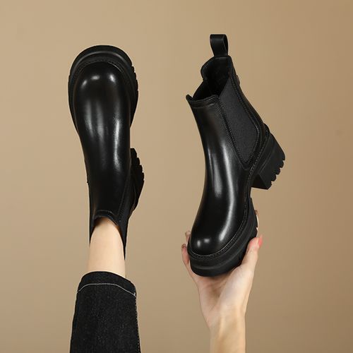 【FOXER】高跟增高圆头切尔西靴靴子冬季女靴女鞋筒靴英伦风时尚主图