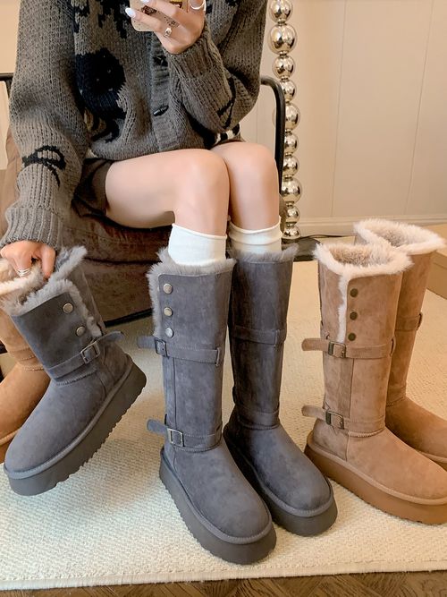 高筒加绒加厚雪地靴女款2025冬季新款厚底保暖中长筒雪地棉靴棉鞋主图