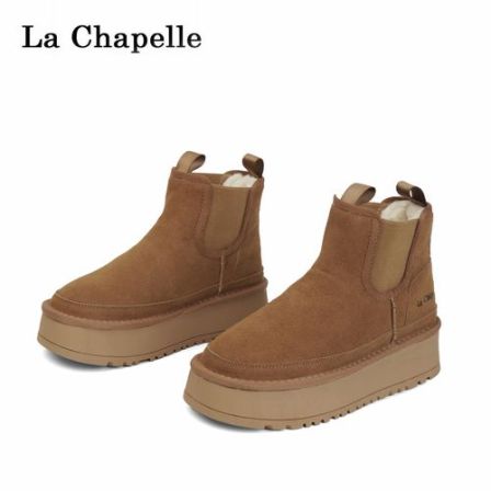 拉夏贝尔加厚雪地靴女士冬季新款休闲舒适加绒保暖时尚切尔西短靴