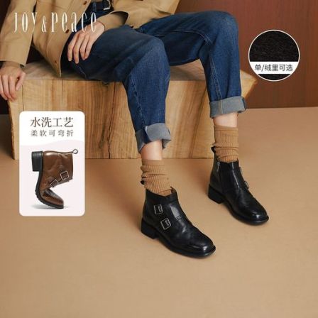 董洁同款真美诗自由诗2.0新款25冬水洗牛皮西部短靴女97101DD5