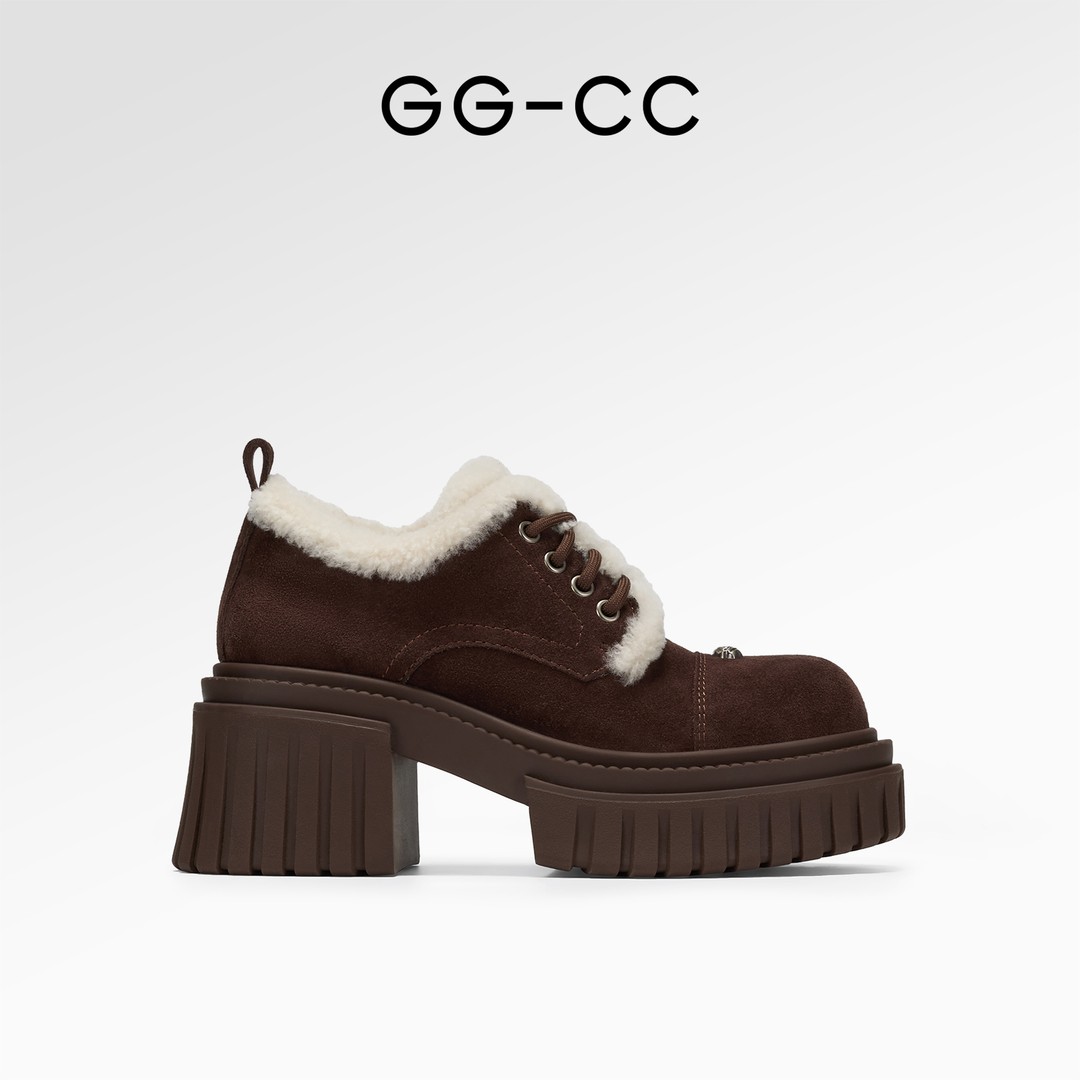 GG-CC【跟高8cm】厚底加绒乐福鞋2024冬季新款保暖棉鞋女4829主图