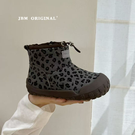 JBM 潮牌儿童户外豹纹雪地靴2025冬季男女中大童丑萌大头保暖棉靴