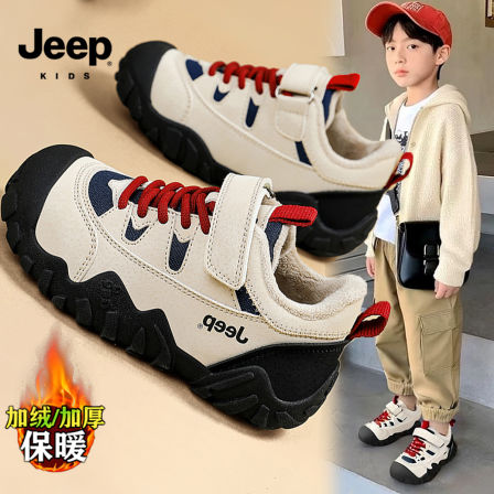 jeep男童冬鞋冬季防滑跑步真皮韩版儿童运动鞋加绒加厚保暖二棉鞋